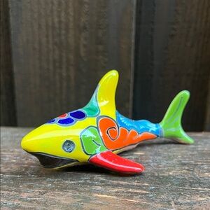 Colorful Talavera Shark Figurine Decor.